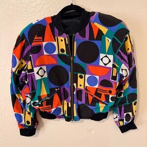 Pira 100% silk vintage Colorful Geometric short Jacket